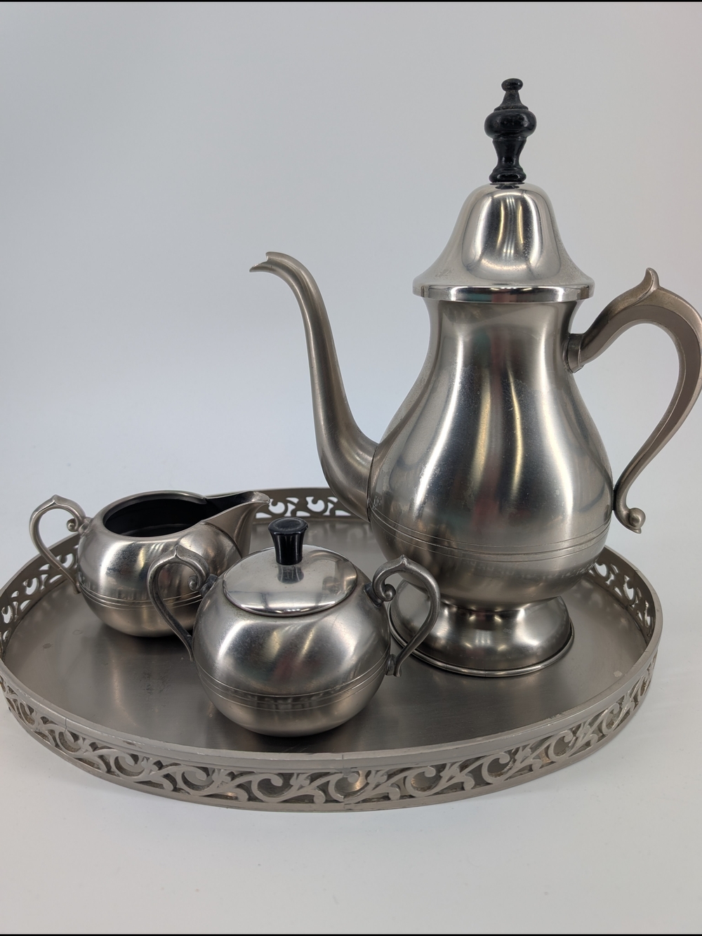 This is a vintage Royal Holland Pewter tea or coffee set